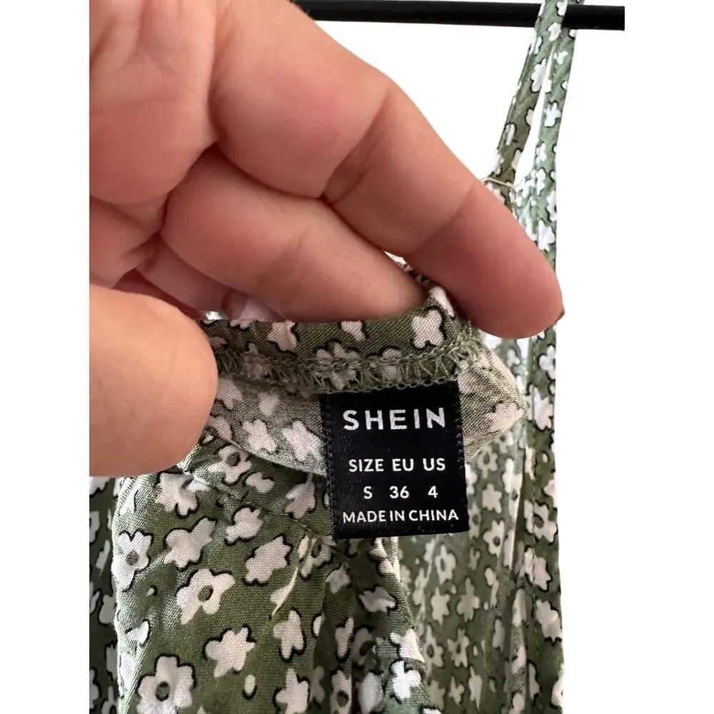 SHEIN Green White Floral Strapless Summer Dress Women Sz S